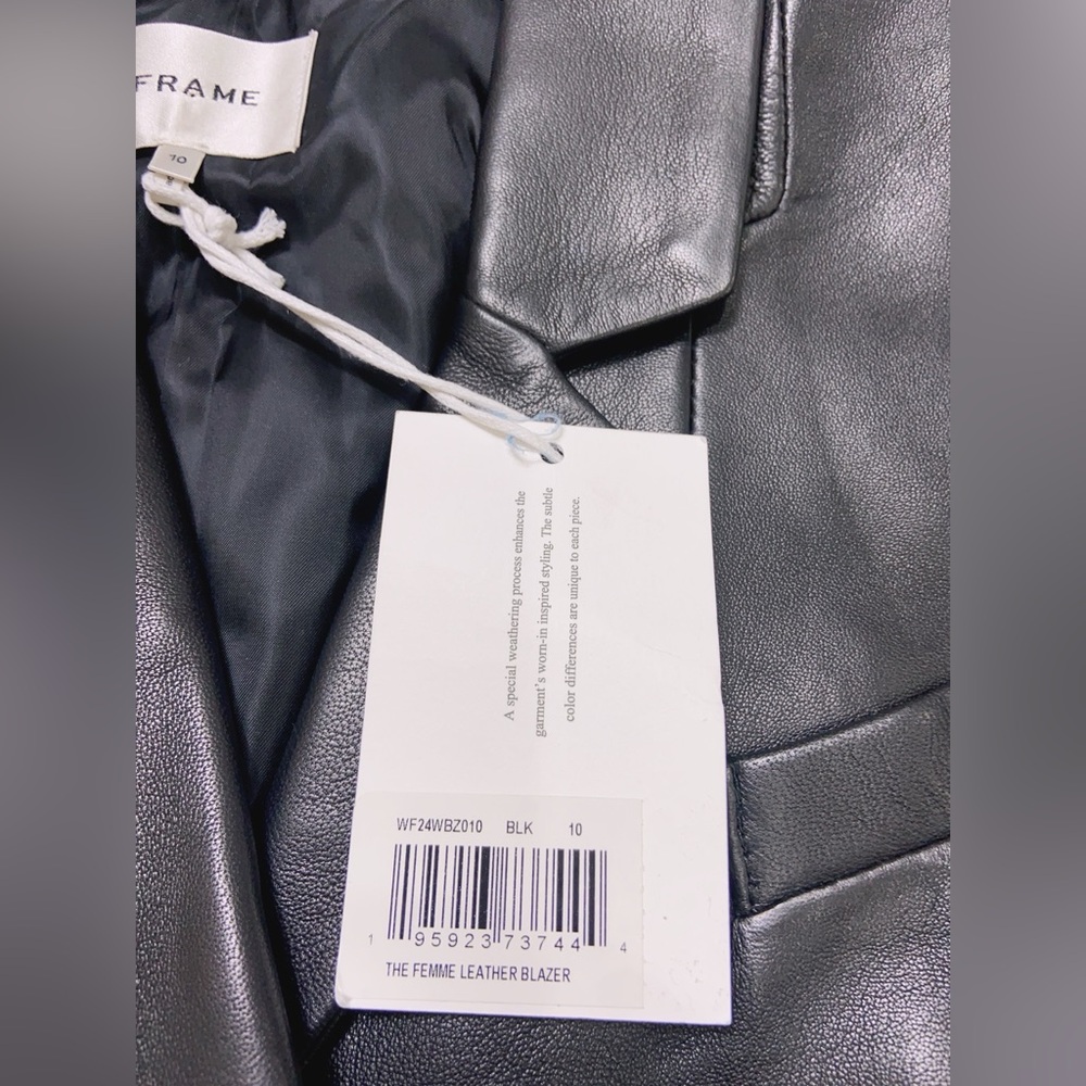 NWT $1398 Frame Women's Black The Femme Leather Blazer - Picture 7 of 8